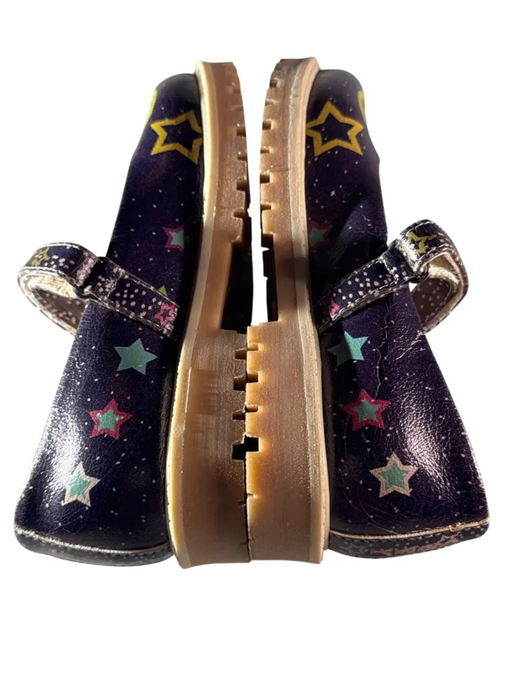 GOBY Girl's Navy Blue Star Design Mary Jane Shoes Adjustable Strap Rubber Soles